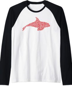 Orca Fish Lover Heart Shape Orca Valentine"s Day Raglan Baseball Tee