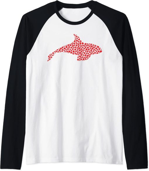 Orca Fish Lover Heart Shape Orca Valentine"s Day Raglan Baseball Tee