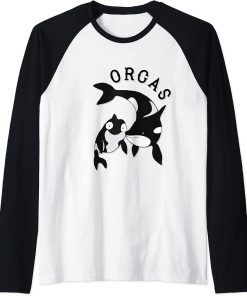 Orcas killer Whales Jumping Over Ocean Waves T-shirt Raglan Baseball Tee