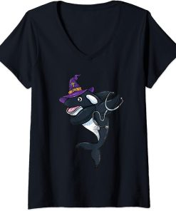 Womens Dabbing Orca Halloween Nurse Vintage V-Neck T-Shirt