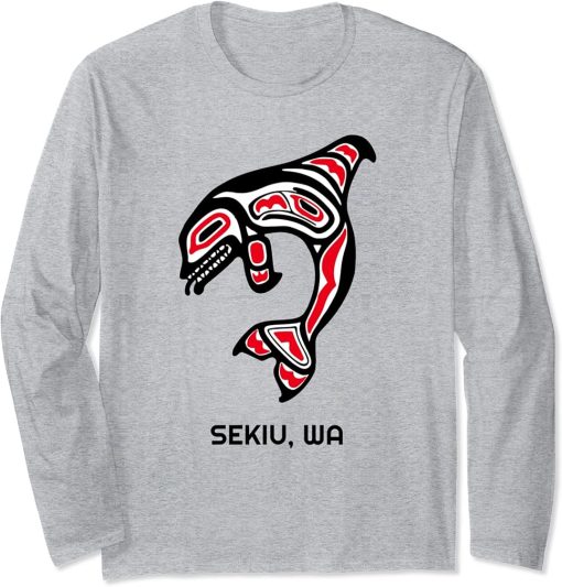 Sekiu, Washington Native American Orca Killer Whales Long Sleeve T-Shirt